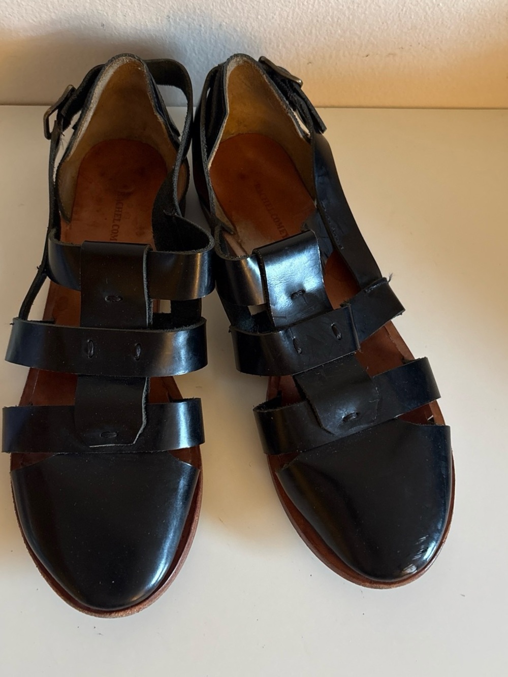 Rachel Comey Fero Sandal Black leather sandals with buckle straps #buckle #9.5